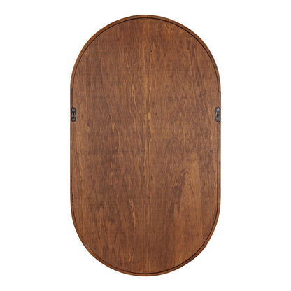 Wooden oval mirror on a white background