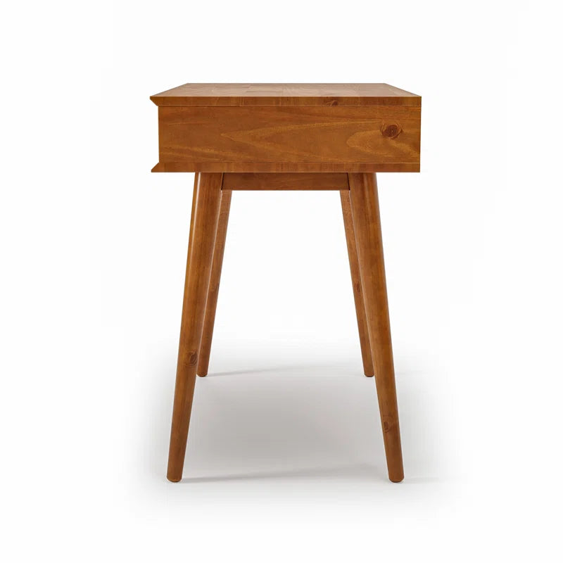 Wooden side table with a simple design on a white background