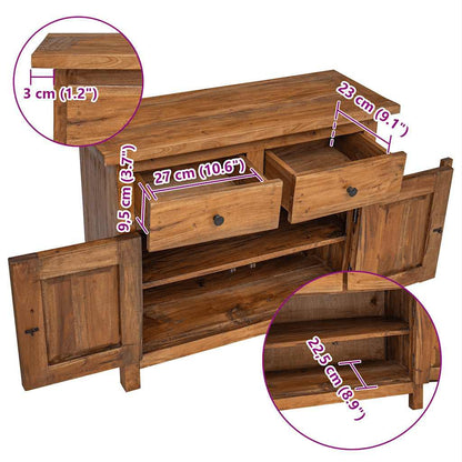 Wooden sideboard with dimensions indicated on a white background