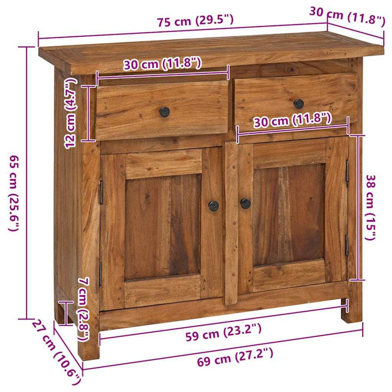 Wooden sideboard with dimensions labeled