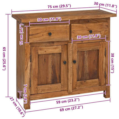 Wooden sideboard with dimensions labeled