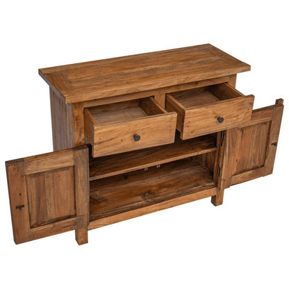 Wooden sideboard with drawers and doors on a white background