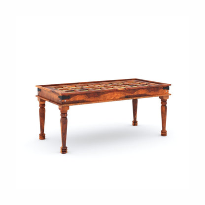 Wooden table with a checkered surface on a white background