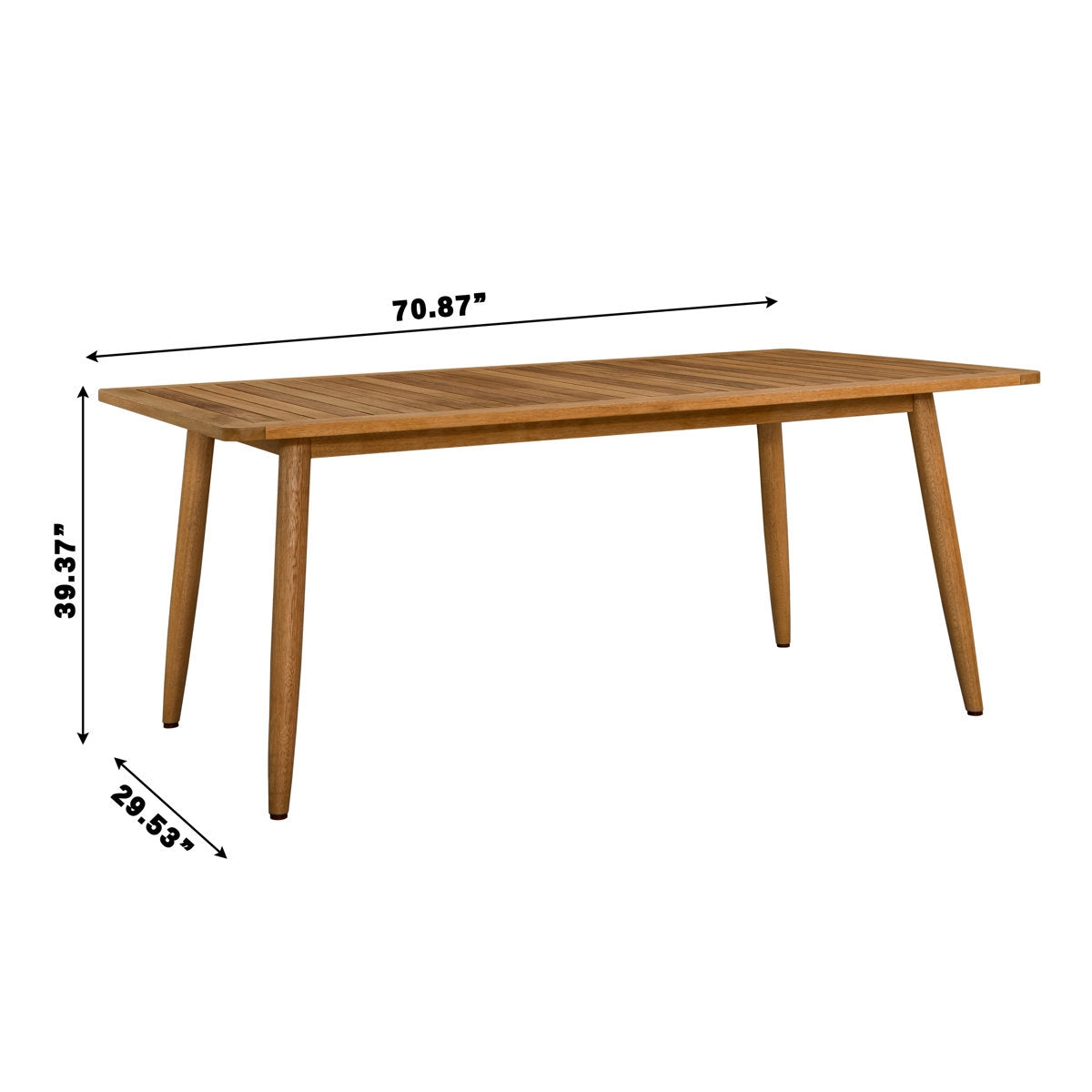 Wooden table with dimensions labeled on a white background