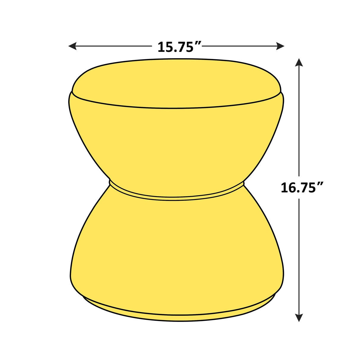 Yellow stool with dimensions labeled on a white background