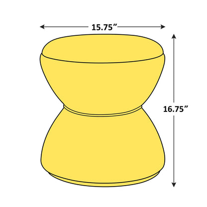 Yellow stool with dimensions labeled on a white background