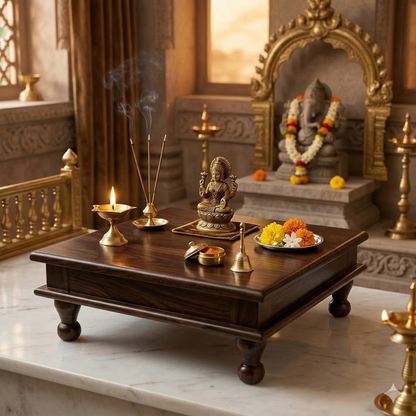 Decorative altar, incense sticks, and offerings in a traditional setting.