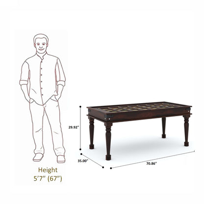 Measurement chart showing a person's height and a table's dimensions on a white background