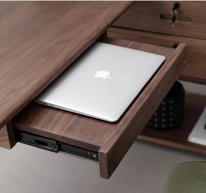 wooden desk with open shelf