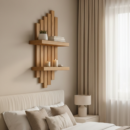 wooden wall mounted shelf with unique design