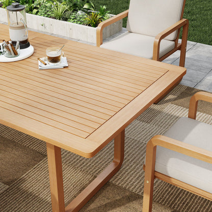 ADOUER WOOD Modern 9-Piece Wooden Outdoor Dining Set, 8-Person Rectangular Patio Table with Cushioned Armchairs