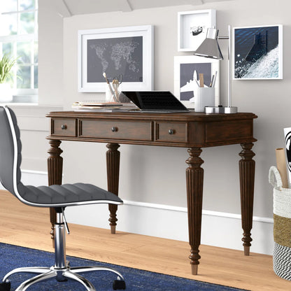 Adouer Wood "Aaylie Solid Wood Writing Desk – 42'' Classic Carved Desk with Fluted Legs and Rich Mahogany Finish"