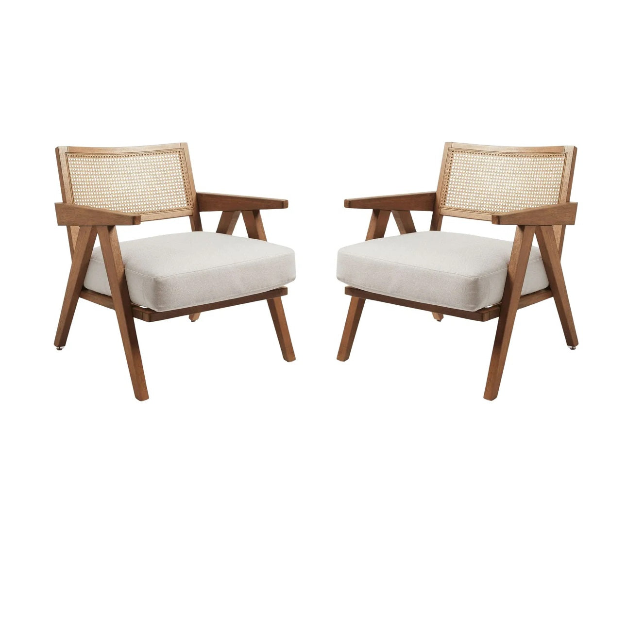 ADOUER WOOD Acacia Wood Rattan Handle Luxury Arm Chair - Natural