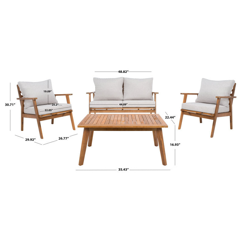 ADOUER WOOD 4-Piece Outdoor Patio Furniture Set – Solid Acacia Wood Seating Group with Plush Cushions