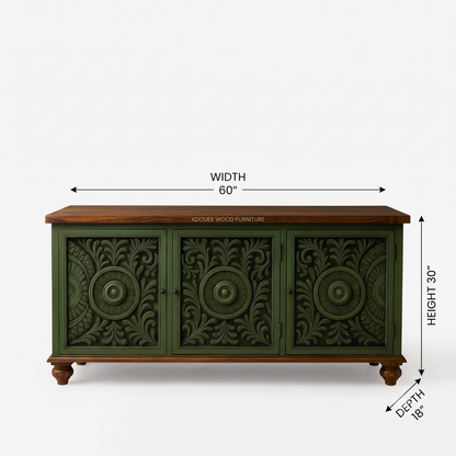 ADOUER WOOD  Verdant Carved Mandala Accent Console I Side Board I TV Unit