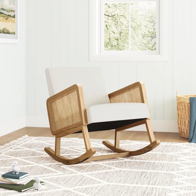 Wooden Rattan Rocking Chair ADOUER WOOD Solid Acacia Wood Frame Handmade Rattan Rocking Chair ...