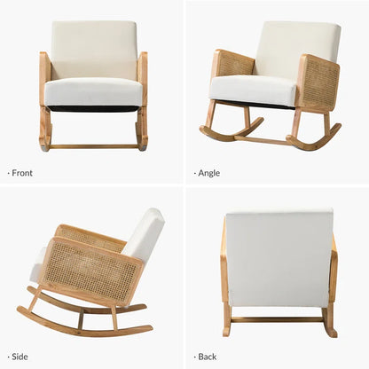ADOUER WOOD Solid Acacia Wood Frame Handmade Rattan Rocking Chair