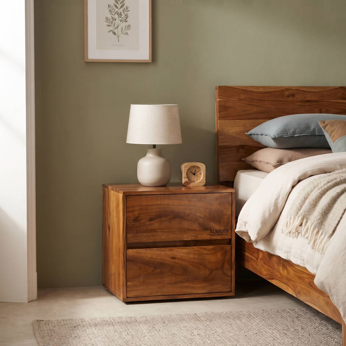 Adouer Wood  Solid Wood 2-Drawer Bedside Table / Nightstand