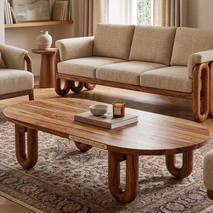 Adouer Wood Furniture Loop-Base Center Table with U-Shaped Legs