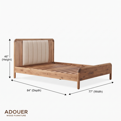 ADOUER WOOD Artisanal Sheesham Wood Bed with Bouclé-Style Vertical Channel Headboard