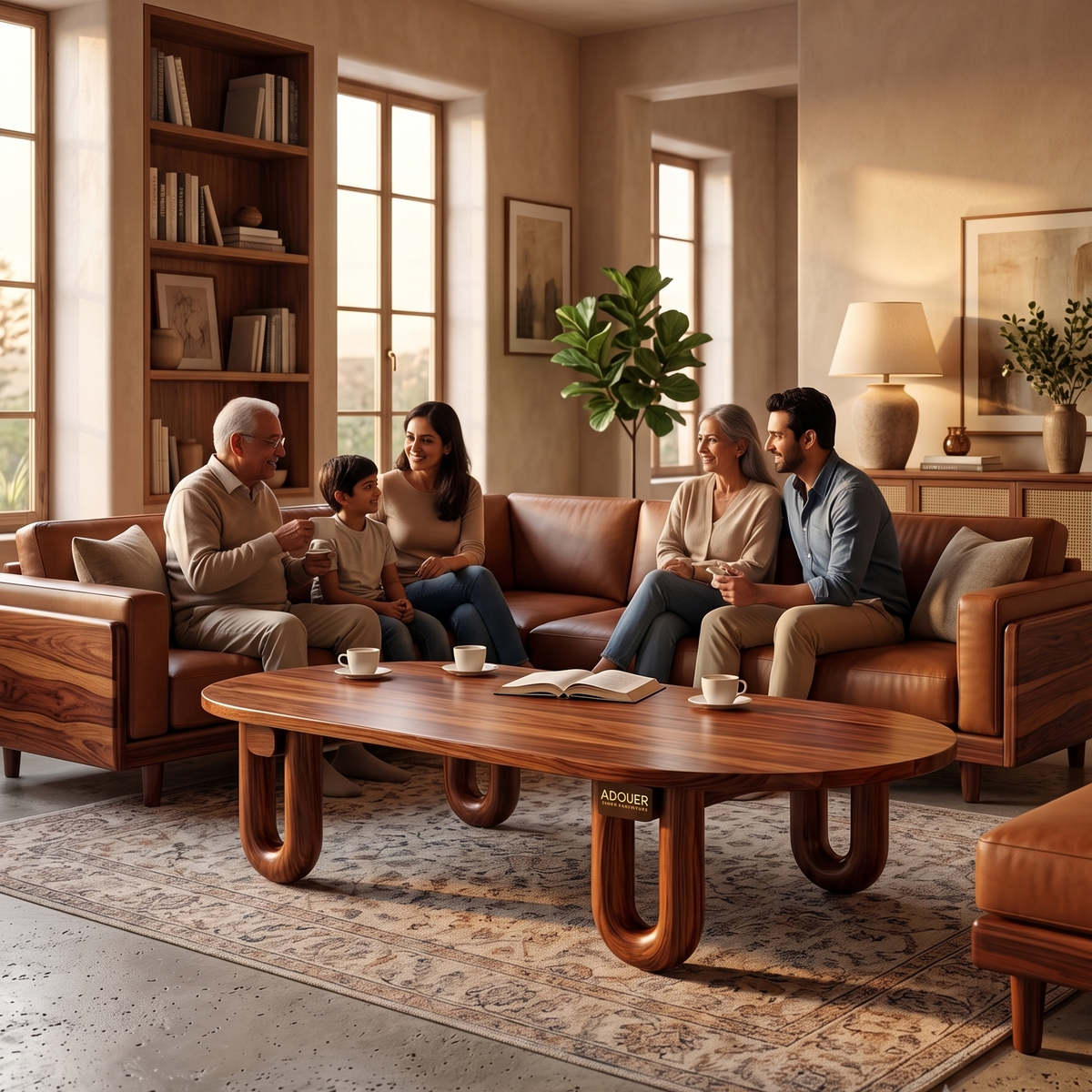 Adouer Wood Furniture Loop-Base Center Table with U-Shaped Legs