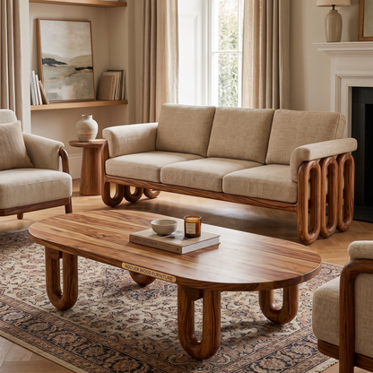 Adouer Wood Furniture Loop-Base Center Table with U-Shaped Legs