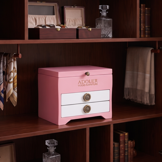Adouer Wood Premium Solid Wood Jewellery Box with 2 Drawers & Mirror , Handcrafted Solidwood Keepsake Box