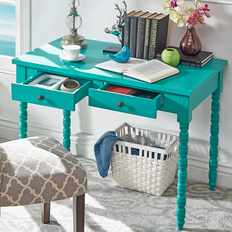 Adouer Wood Akiyoshi Turquoise Turned-Leg Writing Desk