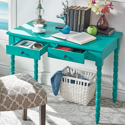 Adouer Wood Akiyoshi Turquoise Turned-Leg Writing Desk
