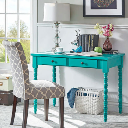 Adouer Wood Akiyoshi Turquoise Turned-Leg Writing Desk