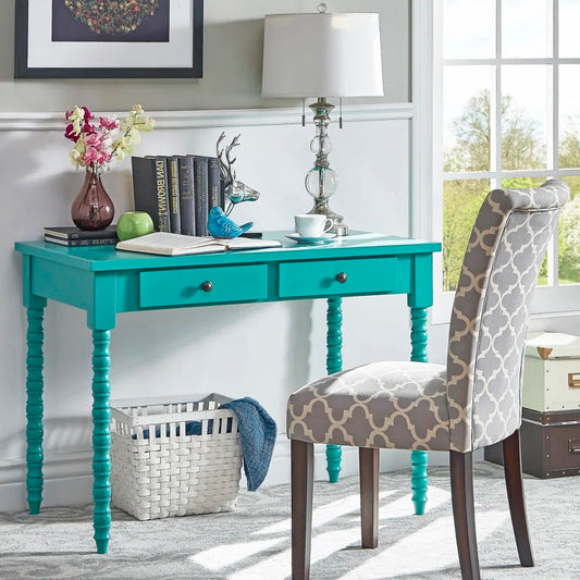 Adouer Wood Akiyoshi Turquoise Turned-Leg Writing Desk