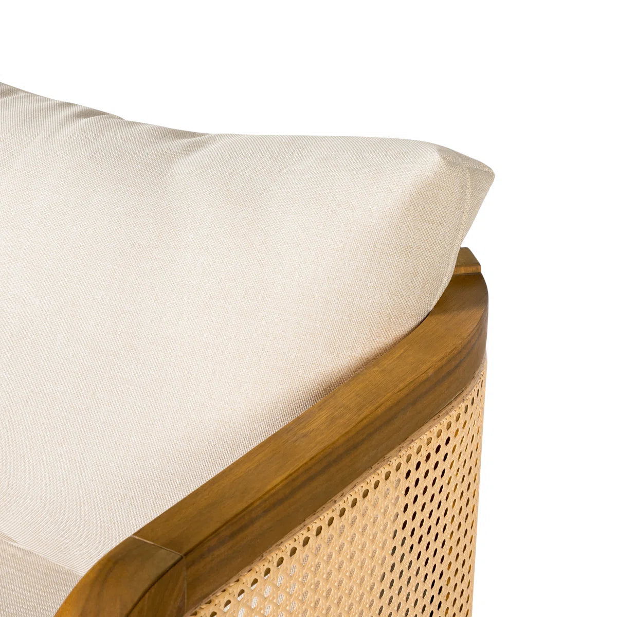 Weather-Resistant Acacia and Cane Outdoor Sofa with Cream Polyester Cushions