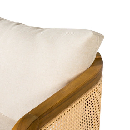 Weather-Resistant Acacia and Cane Outdoor Sofa with Cream Polyester Cushions