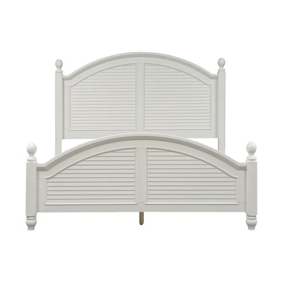 Adouer Wood "Coastal White Solid Sheesham Wood Premium Bed with Arched Headboard and Shutter Detailing"