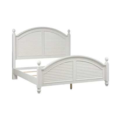 Adouer Wood "Coastal White Solid Sheesham Wood Premium Bed with Arched Headboard and Shutter Detailing"