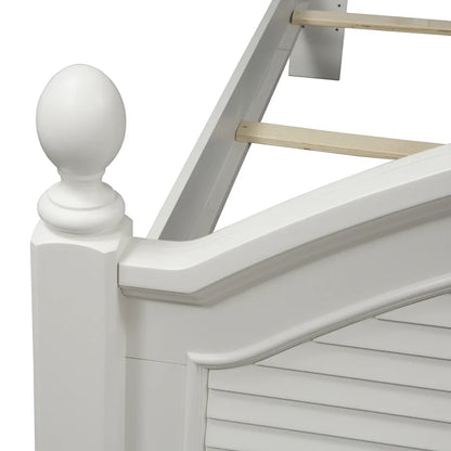 Adouer Wood "Coastal White Solid Sheesham Wood Premium Bed with Arched Headboard and Shutter Detailing"
