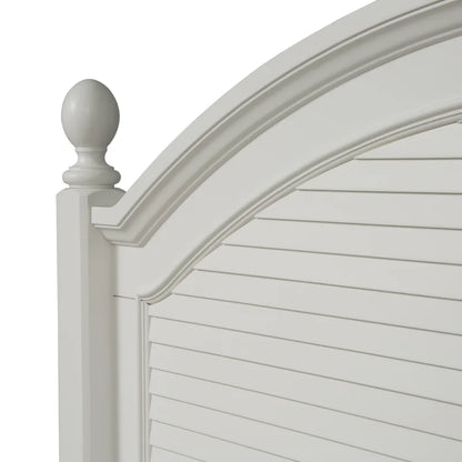 Adouer Wood "Coastal White Solid Sheesham Wood Premium Bed with Arched Headboard and Shutter Detailing"