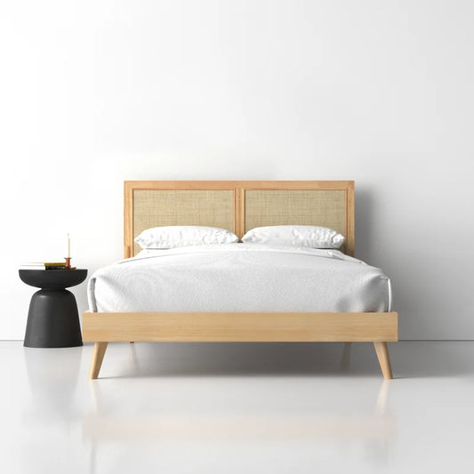 ADOUER WOOD Acacia Wood Standard Vintage Rattan Cane Bed Natural Finish