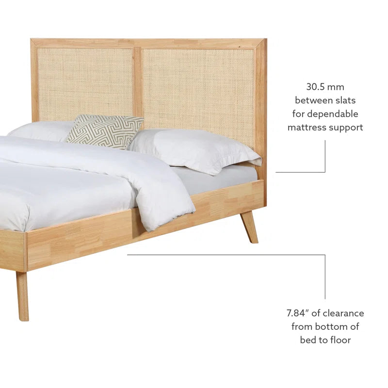 ADOUER WOOD Acacia Wood Standard Vintage Rattan Cane Bed Natural Finish