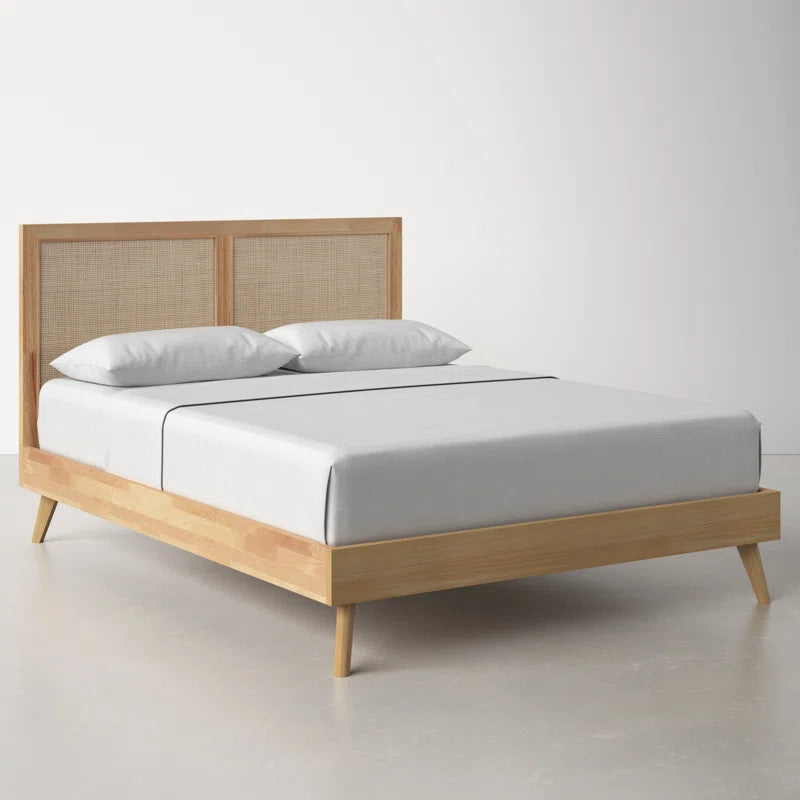 ADOUER WOOD Acacia Wood Standard Vintage Rattan Cane Bed Natural Finish