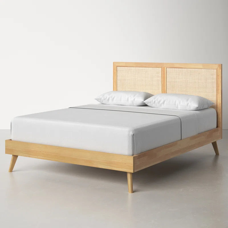 ADOUER WOOD Acacia Wood Standard Vintage Rattan Cane Bed Natural Finish
