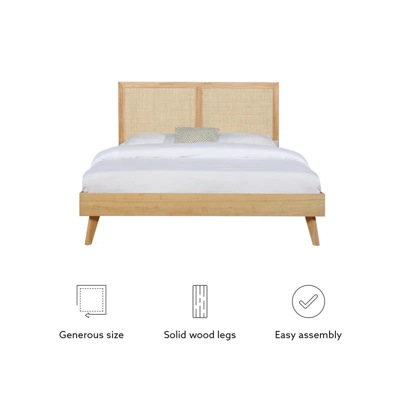 ADOUER WOOD Acacia Wood Standard Vintage Rattan Cane Bed Natural Finish