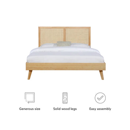 ADOUER WOOD Acacia Wood Standard Vintage Rattan Cane Bed Natural Finish