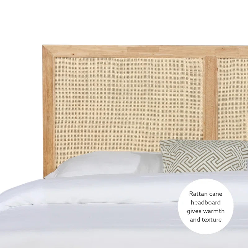 ADOUER WOOD Acacia Wood Standard Vintage Rattan Cane Bed Natural Finish