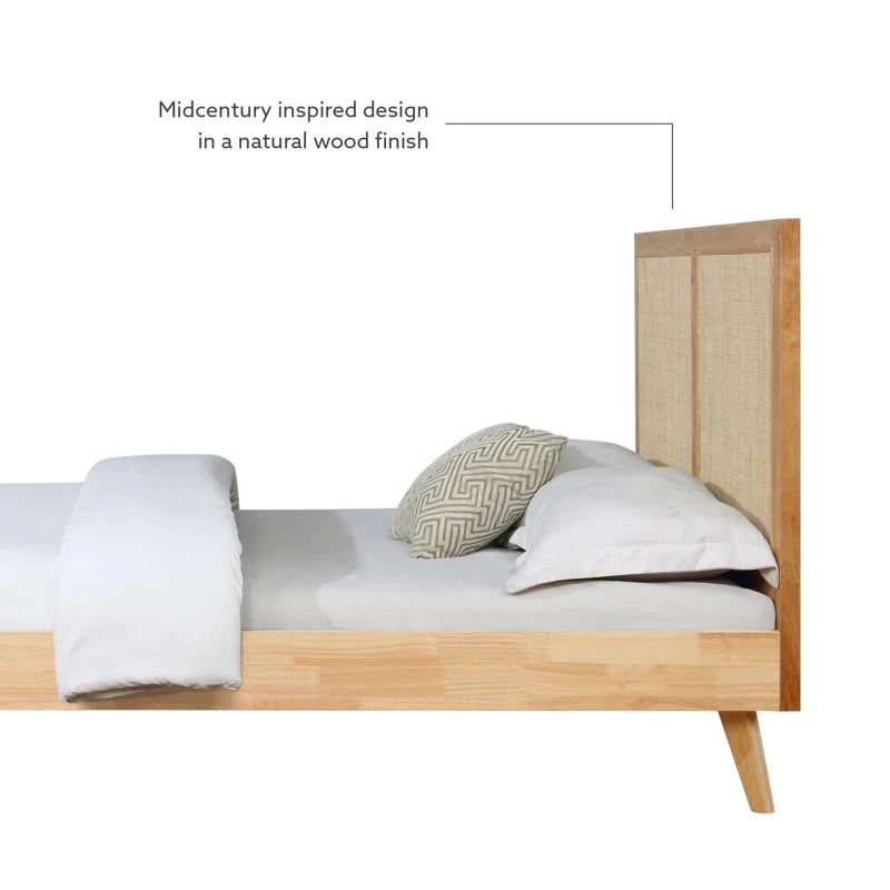 ADOUER WOOD Acacia Wood Standard Vintage Rattan Cane Bed Natural Finish