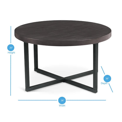 ADOUER WOOD Solid Sheesham Wood Round Top And Metal Frame Coffee Table Set With 4 Setting Stool