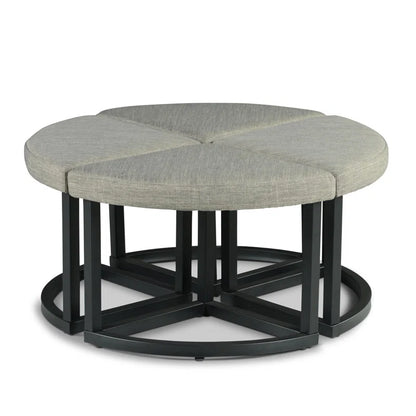ADOUER WOOD Solid Sheesham Wood Round Top And Metal Frame Coffee Table Set With 4 Setting Stool