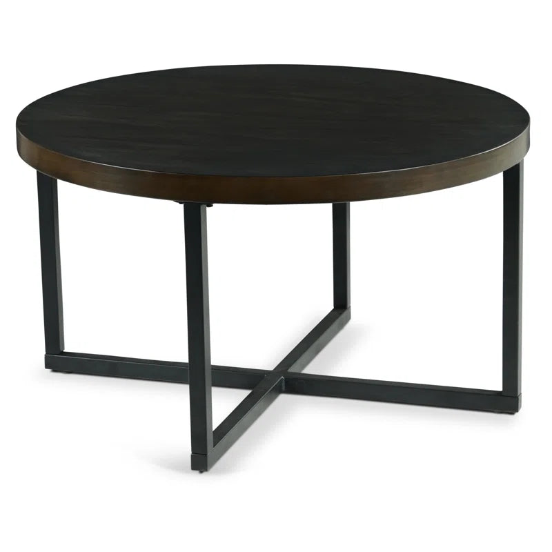 ADOUER WOOD Solid Sheesham Wood Round Top And Metal Frame Coffee Table Set With 4 Setting Stool