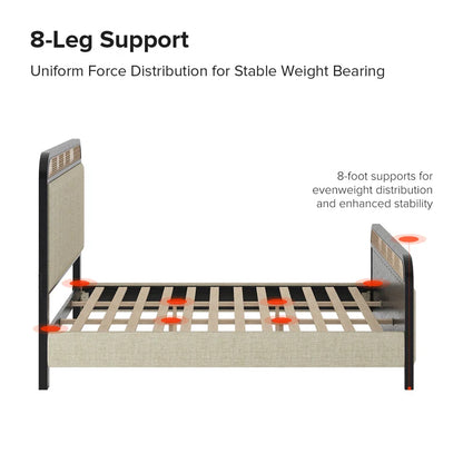 ADOUER WOOD Solid Sheesham Wood Vintage Rattan Cane Bed – Black Finish