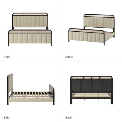 ADOUER WOOD Solid Sheesham Wood Vintage Rattan Cane Bed – Black Finish